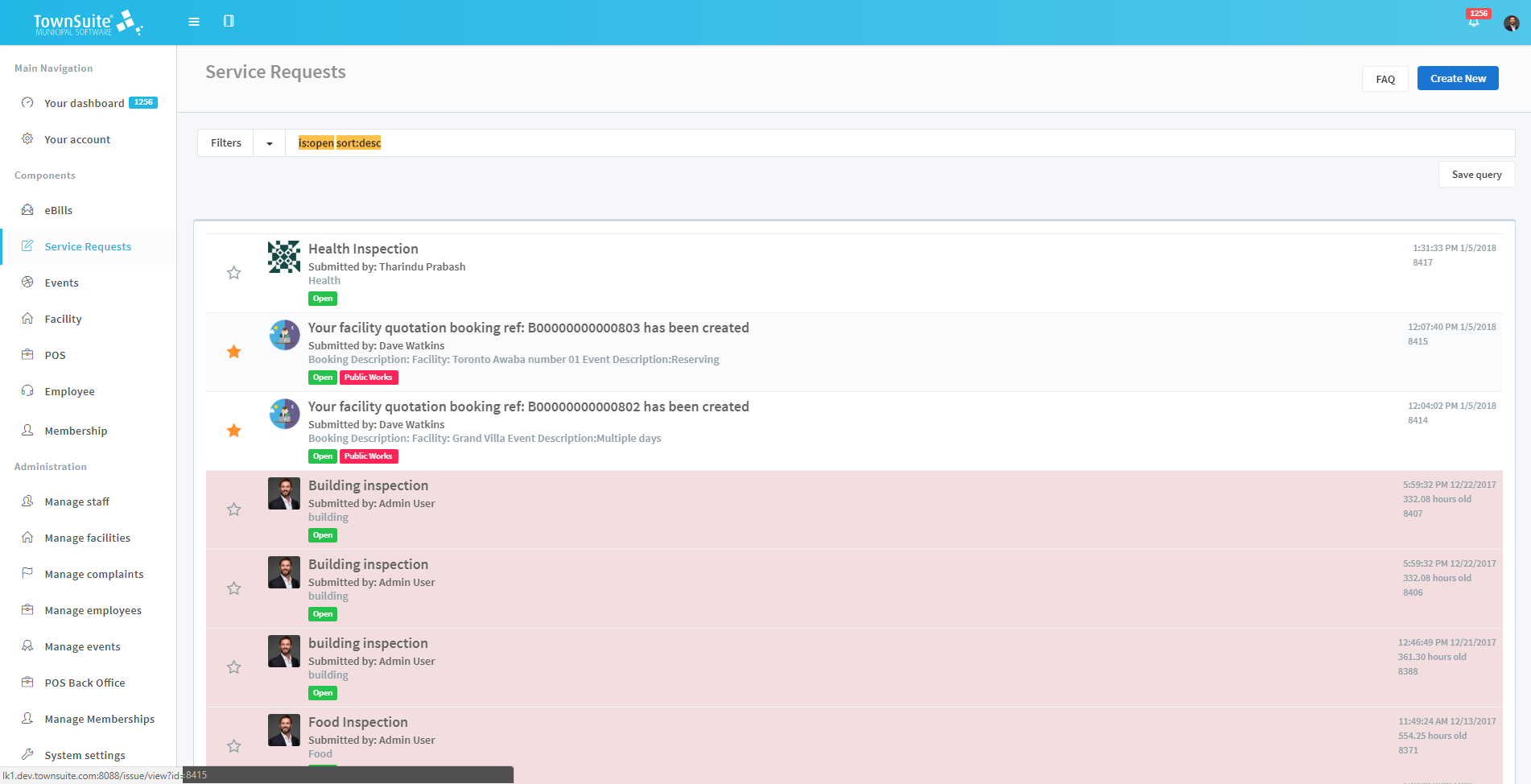Complaints Portal Menu Options