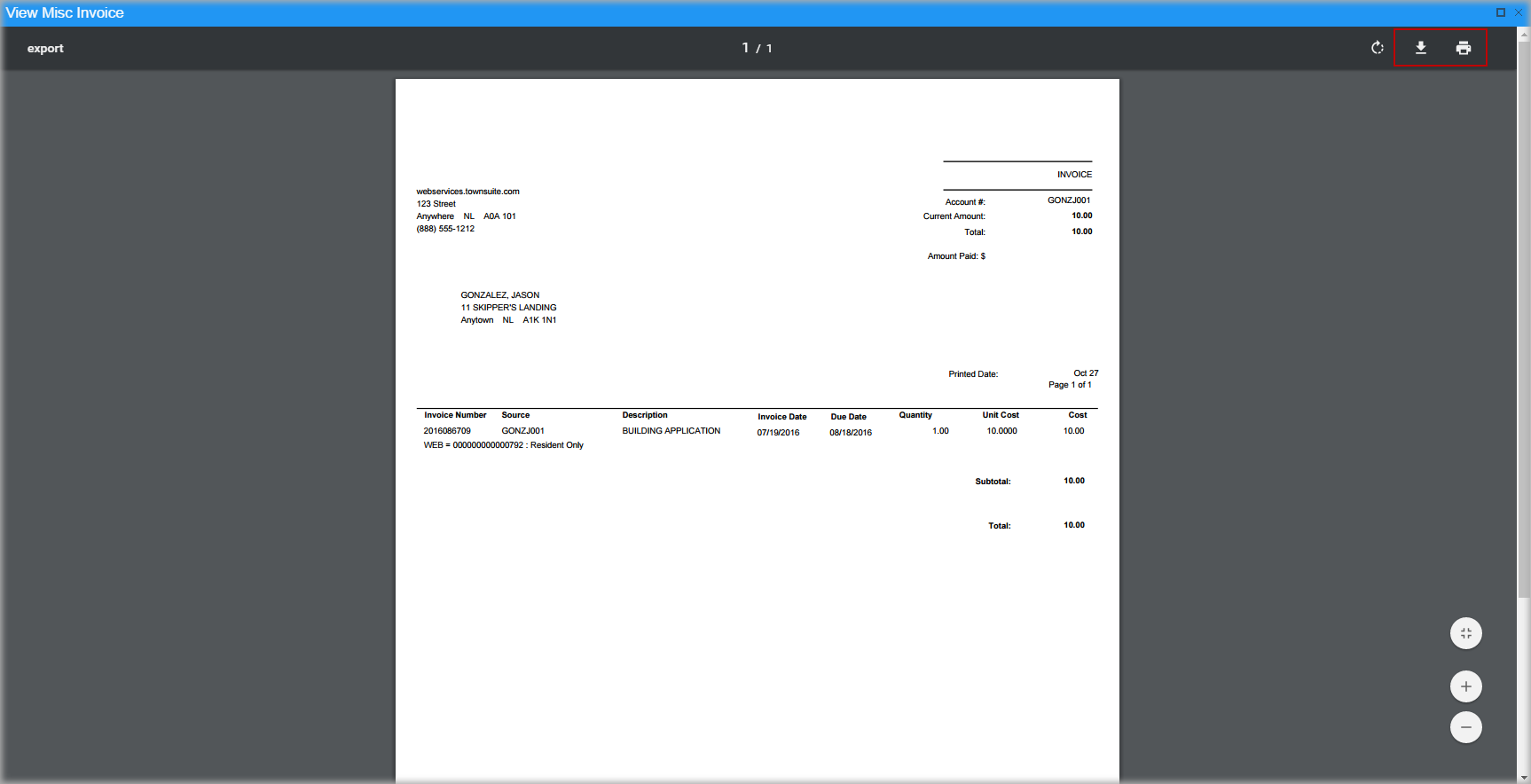 View Misc Invoice