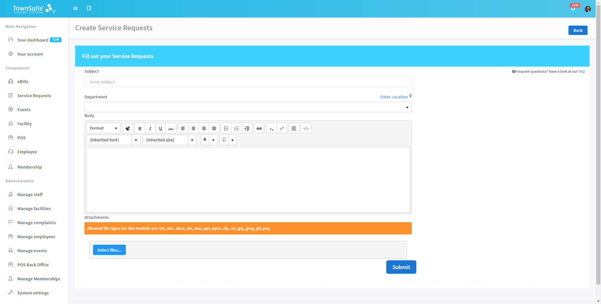 Create Service Requests Form