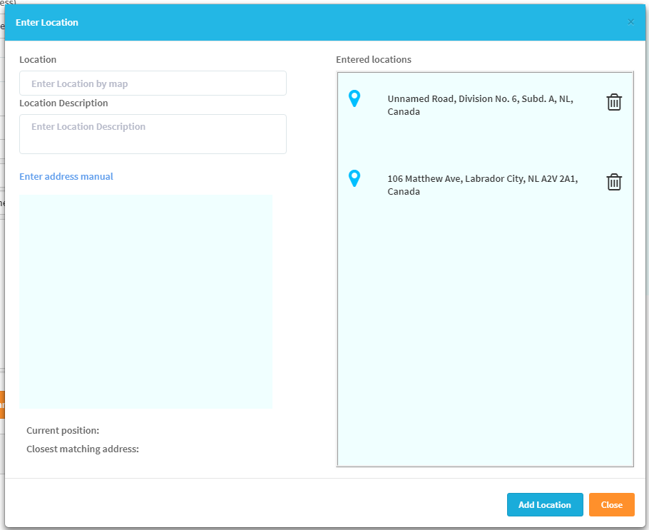 Filled Enter Location Form