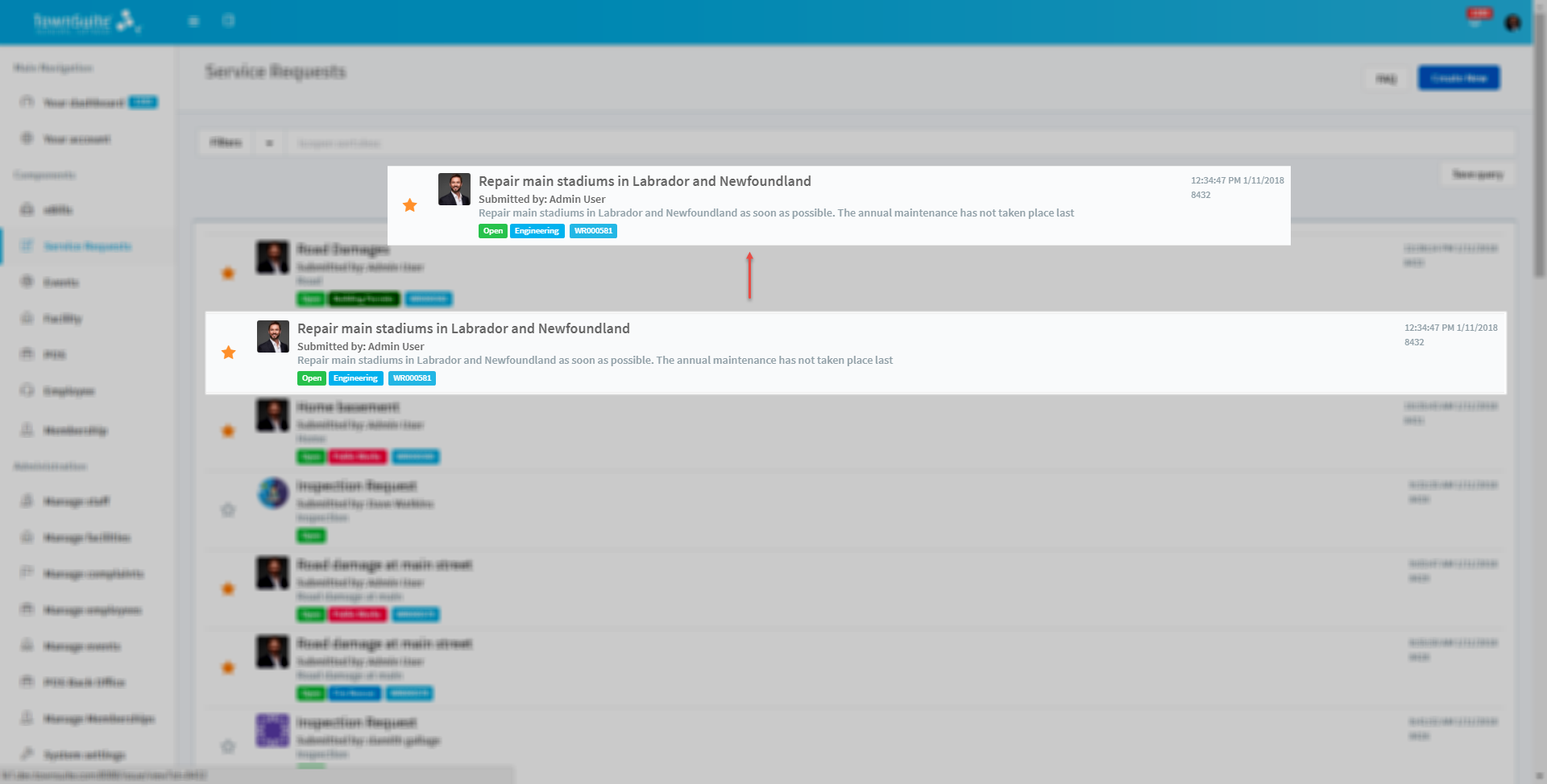 View One Service Request