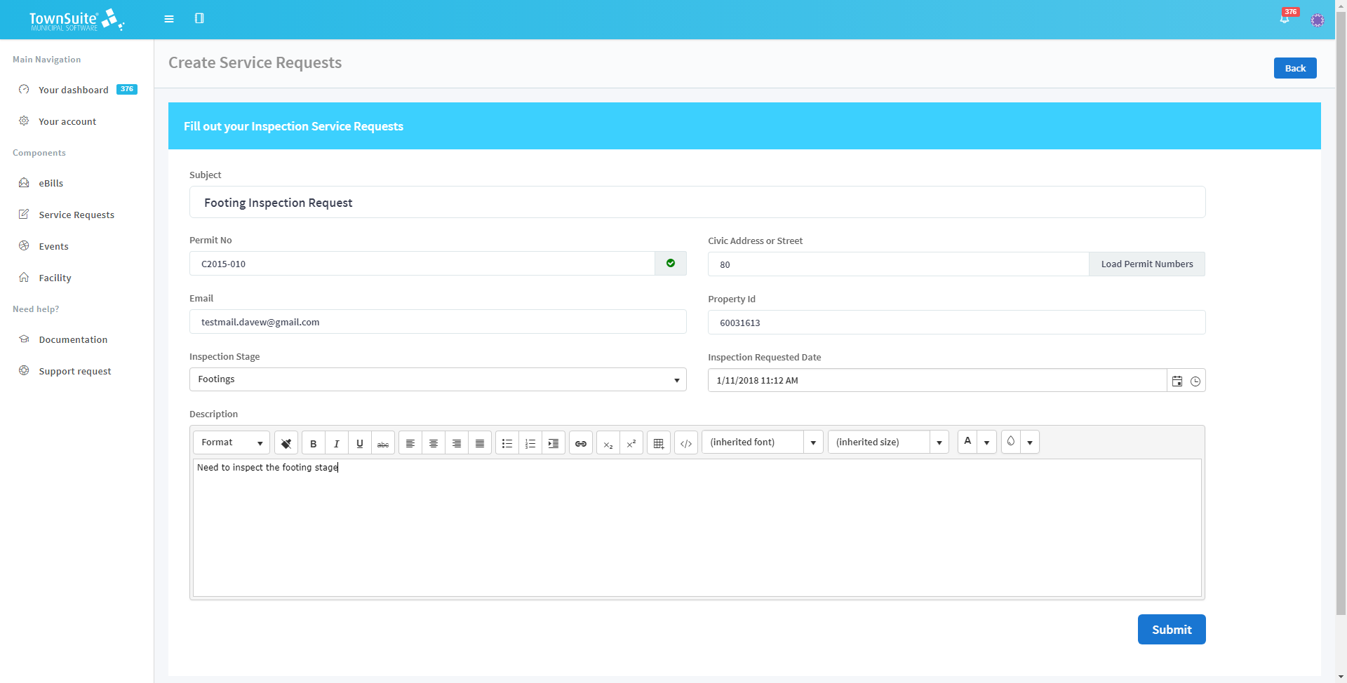 Create Service Request Filled Form