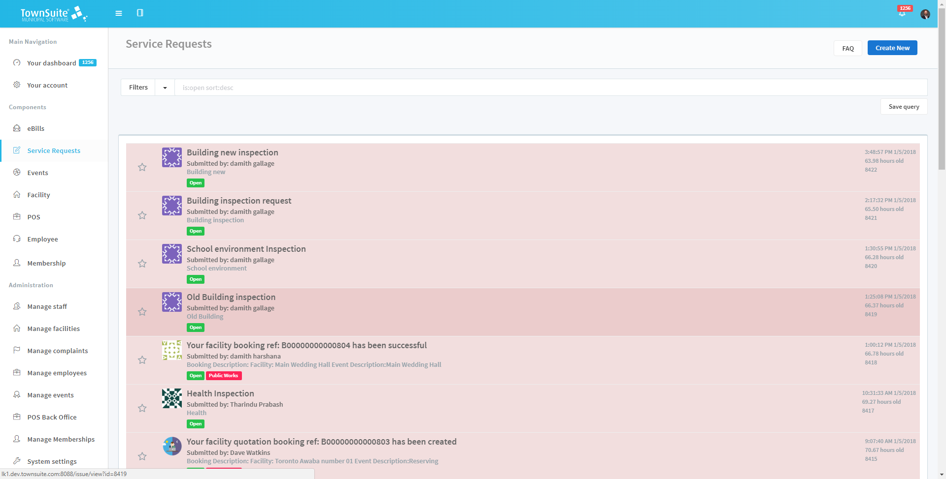 Service Request Main Page