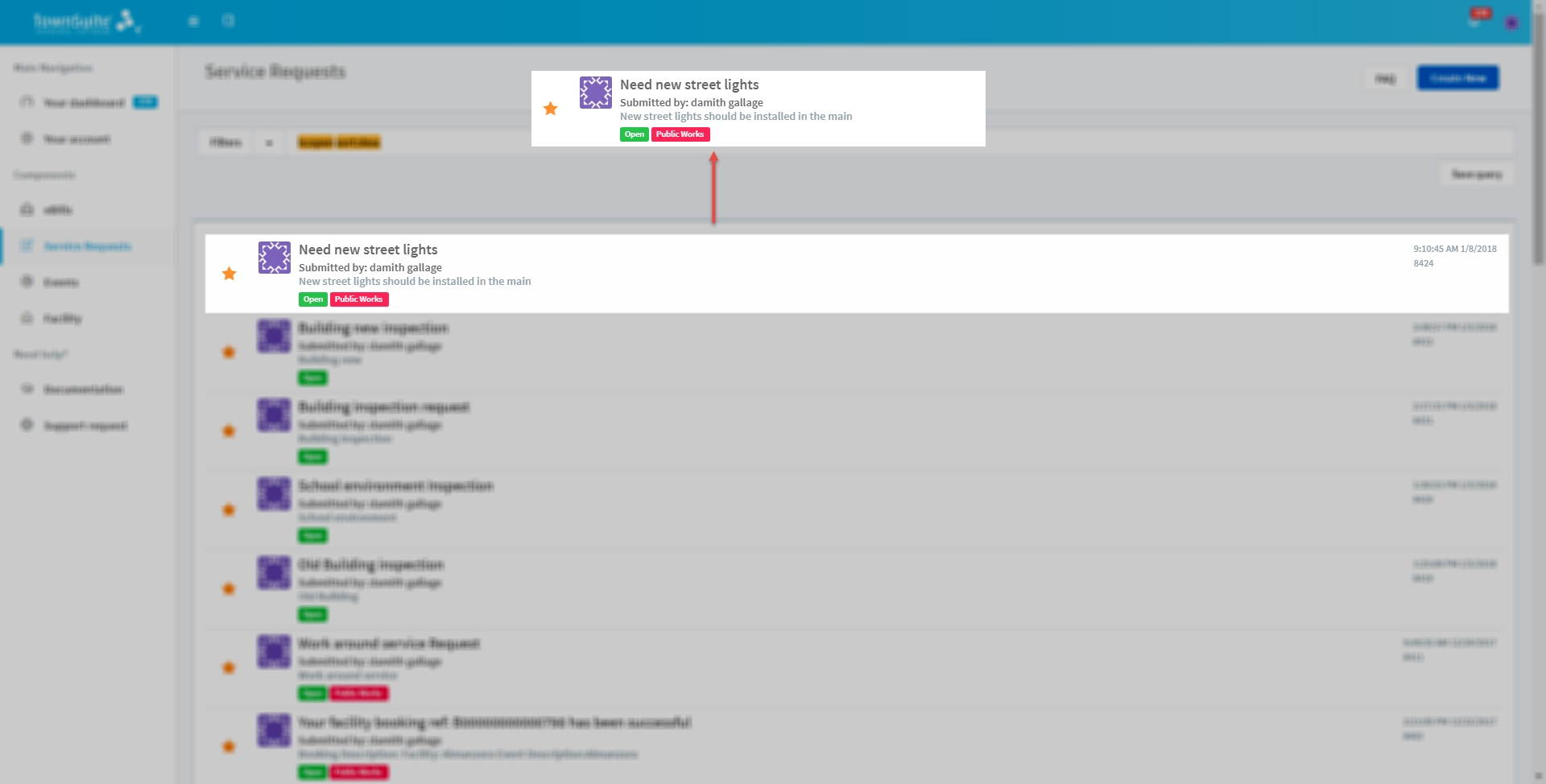 View One Service Request